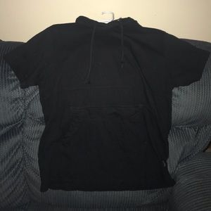 Black short sleeve hoodie.